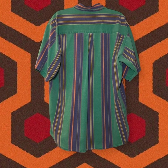 RARE VTG 80s 90s BlaZer Oversized Men’s Green Striped Button Down Shirt — LARGE - Picture 4 of 6